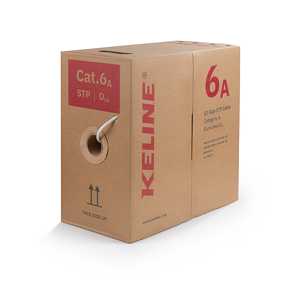 Keline STP 4x2xAWG23 kábel, Kategória 6A, 550 MHz, LSOH, Euroclass Dca - s2, d2, a1, 305 m-es doboz