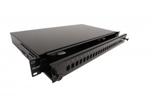 Keline kihúzható patch panel 24 x SC-SC, LC-LC duplex vagy LSH-LSH FC toldóhoz, levehető előlap